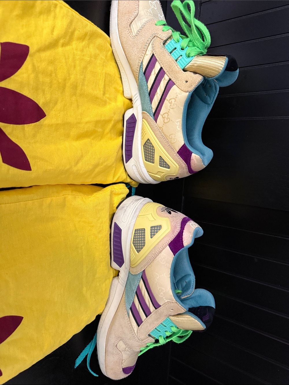 Gucci Beige and Purple Sneakers with Bright Green Laces - Picture 3 of 9